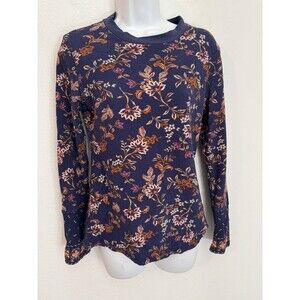 Sundance Catalog Top Medium M Blue Rust Floral Loretta Waffle Knit Thermal EUC